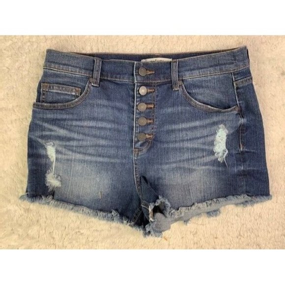 Refuge Size 8 Womens Shorts Button Fly Distress Cut Off High Rise Stretch - Picture 1 of 3